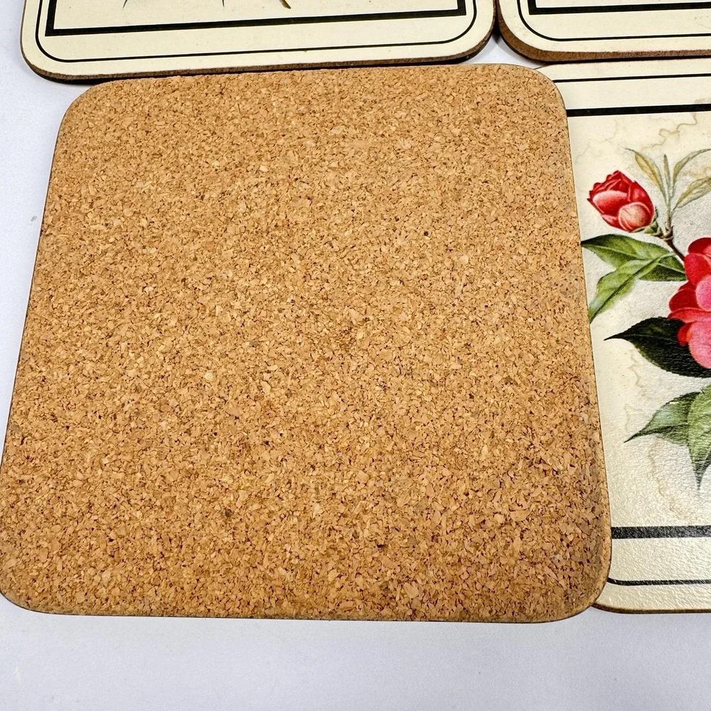 Floral Cork Backed Drink Coasters‎ Set of 6 Assorted Flower Designs